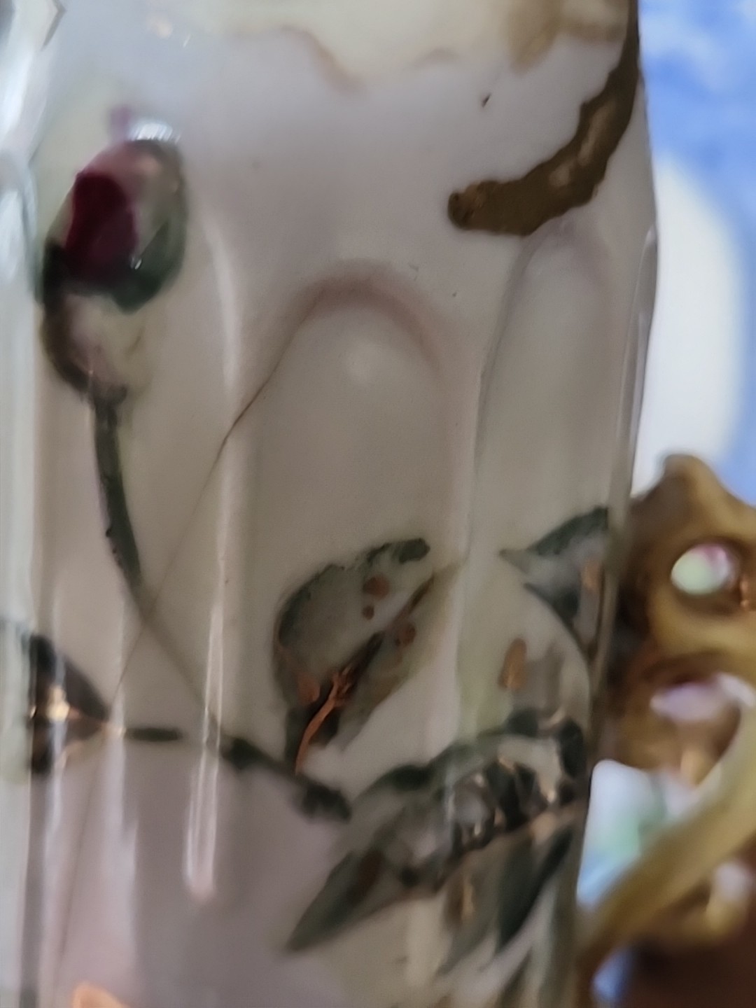14.5″ Antique Nippon Hand Painted Bud Vase Large Cabbage Roses Japan