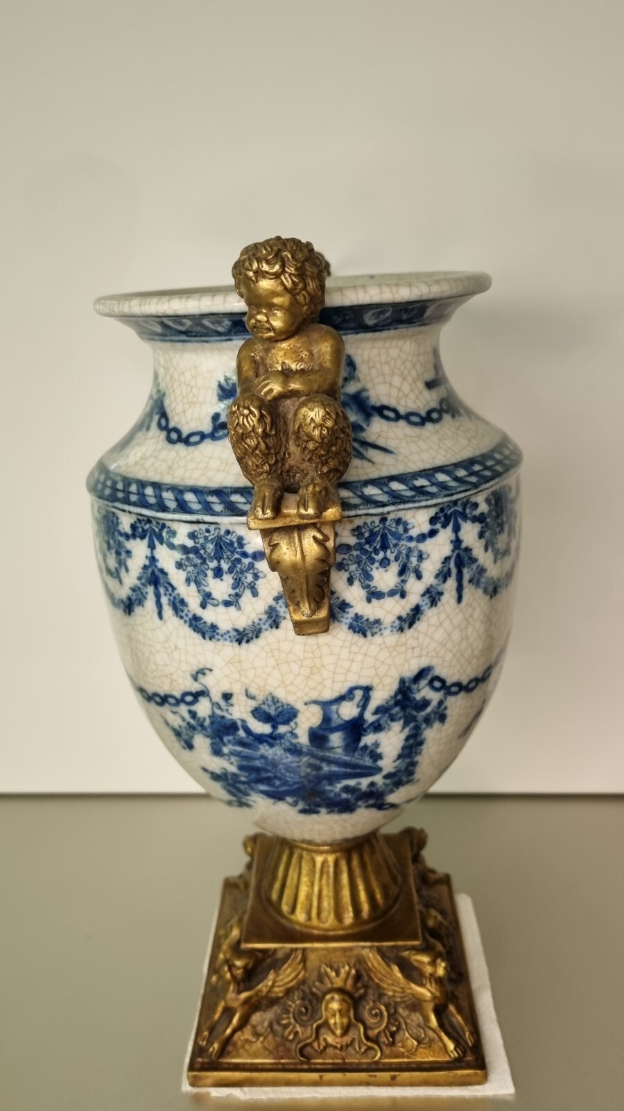 Wilson Porcelain. Gilt Mantel Vase Bronze Satyr.