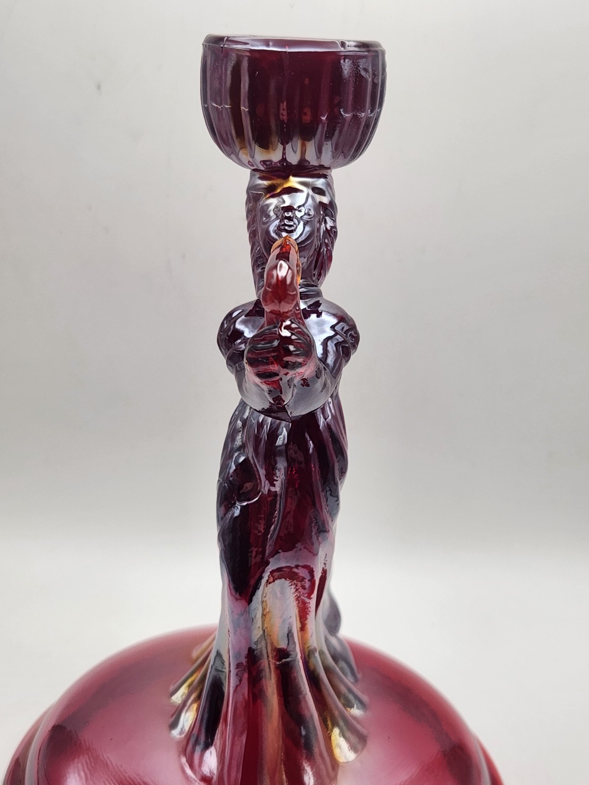 Pair Of Red Carnival Glass Angel Candle Holders Glows Orange Under Blacklight