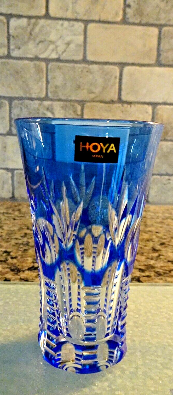 HOYA Japan Fine Cut Crystal Blue Cut to Clear Juice Tumbler MINT w/ Label