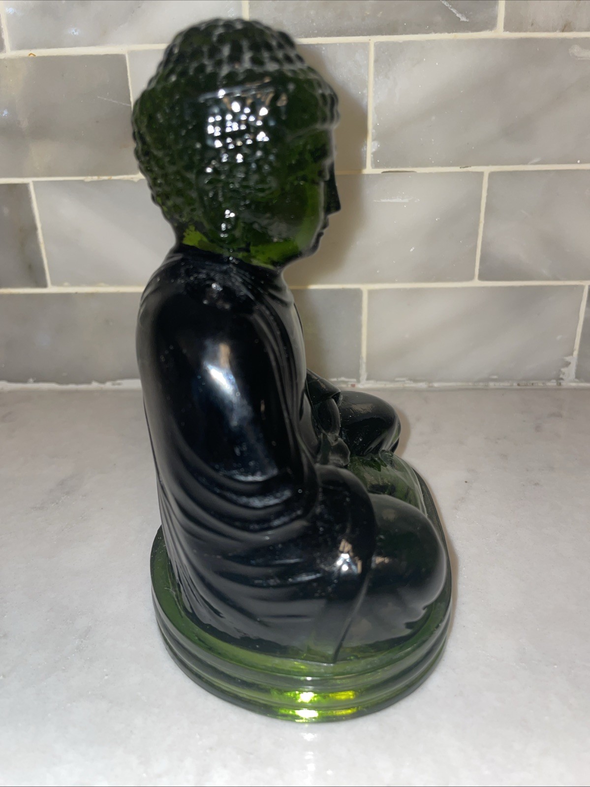 GILLINDER GREEN GLASS BUDDHA VINTAGE 1990’S Signed Beautiful