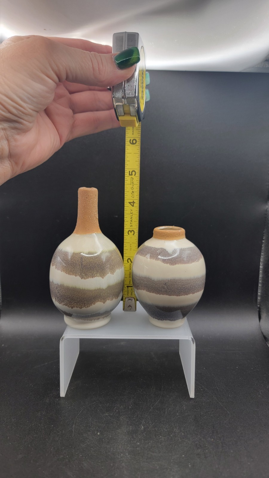 Vintage Studio Pottery Vase Set Brown Cream Drip Glaze Stoneware Bud Vases…