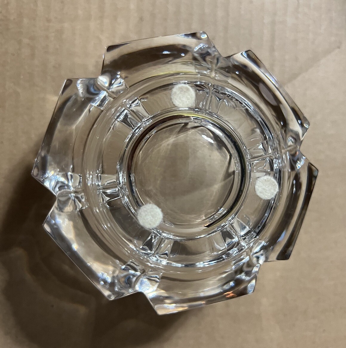 Vntg Signed Orrefors Crystal Glass Sweden 6 Panel Scalloped Top Design Bowl Vase