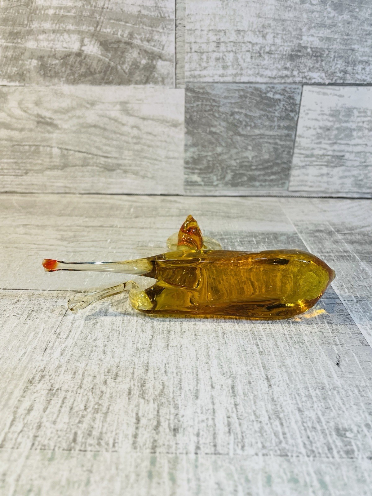 Vintage Hand Blown Amber Art Glass Deer / Fawn Christmas Holiday 6” Long