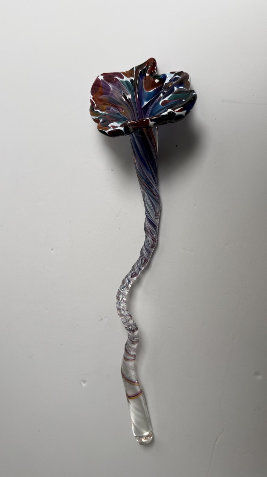 Multicolor Art Glass Flower Stem Sculpture Swirled Unmarked Home Decor Piece