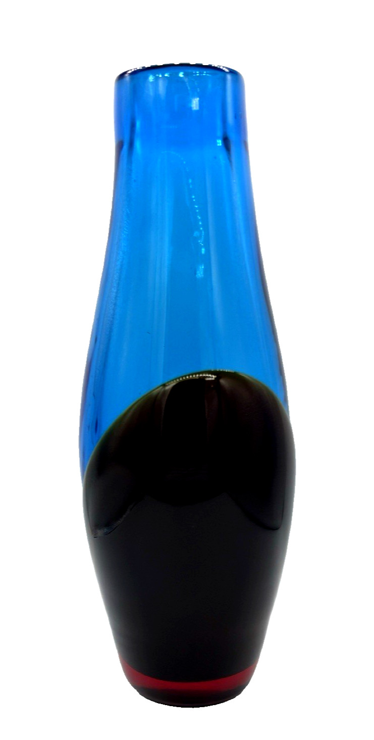 MURANO Style Tapered Layered Vase Blue/Amber /Red 14 inches Tall