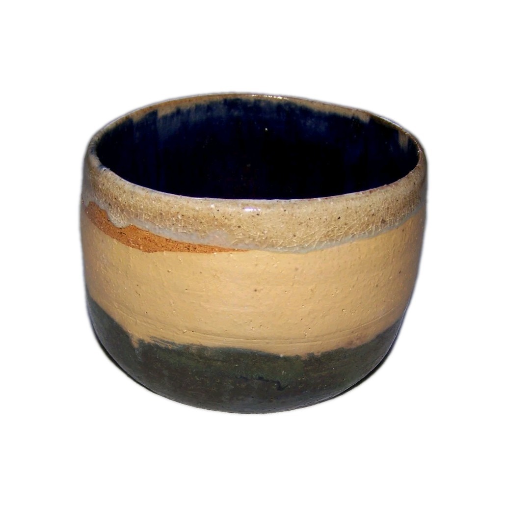 OOAK Clay Pottery Vase Beige, Tan, Green & Blue 4.25 x 4.5 in. W x 3.25 in. D