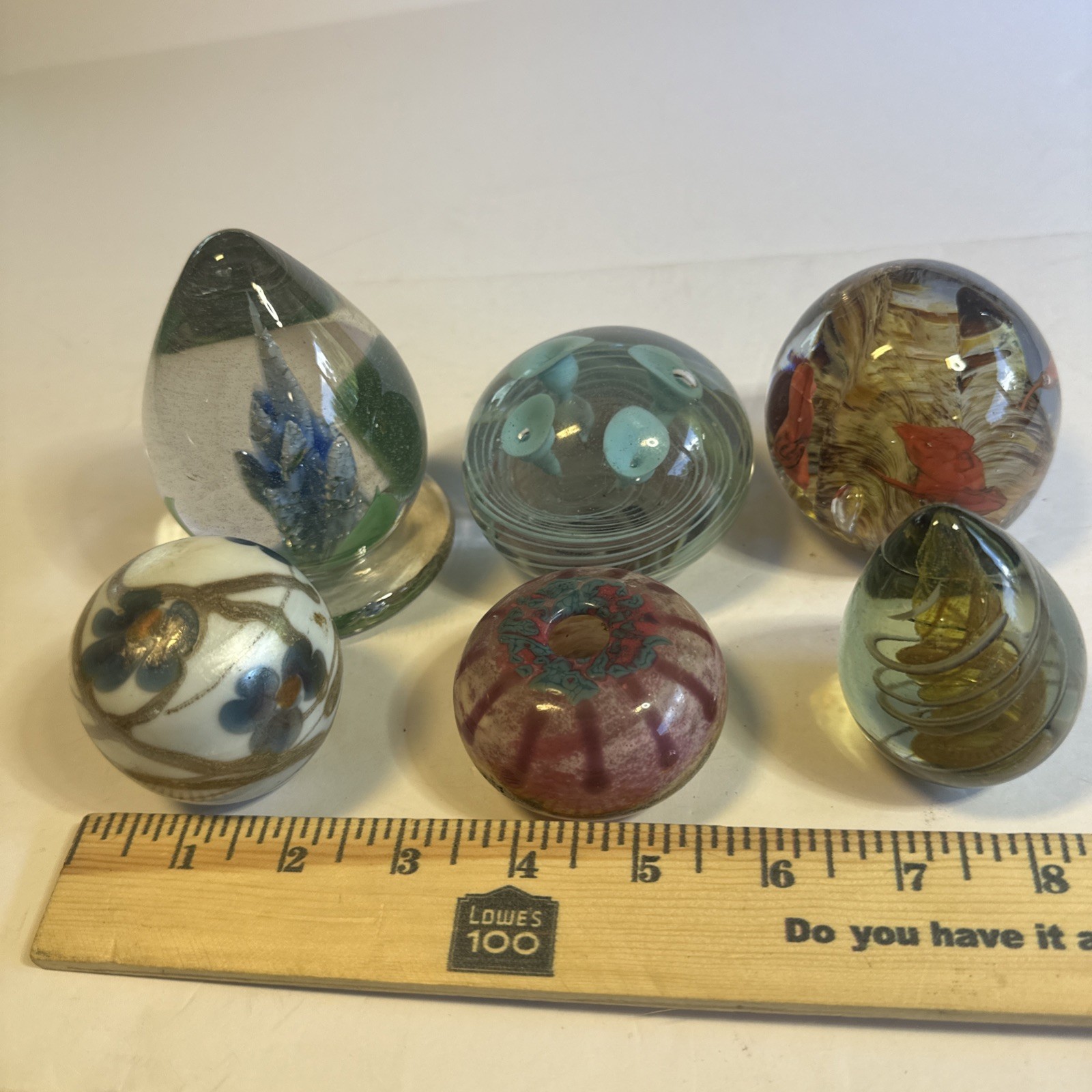 Lot of 6 Vintage Blown Glass Paperweights