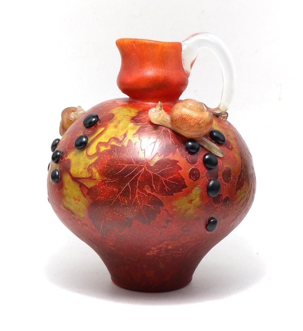 Daum Nancy “Grapes and Snails” Large Vase, Signed Vintage