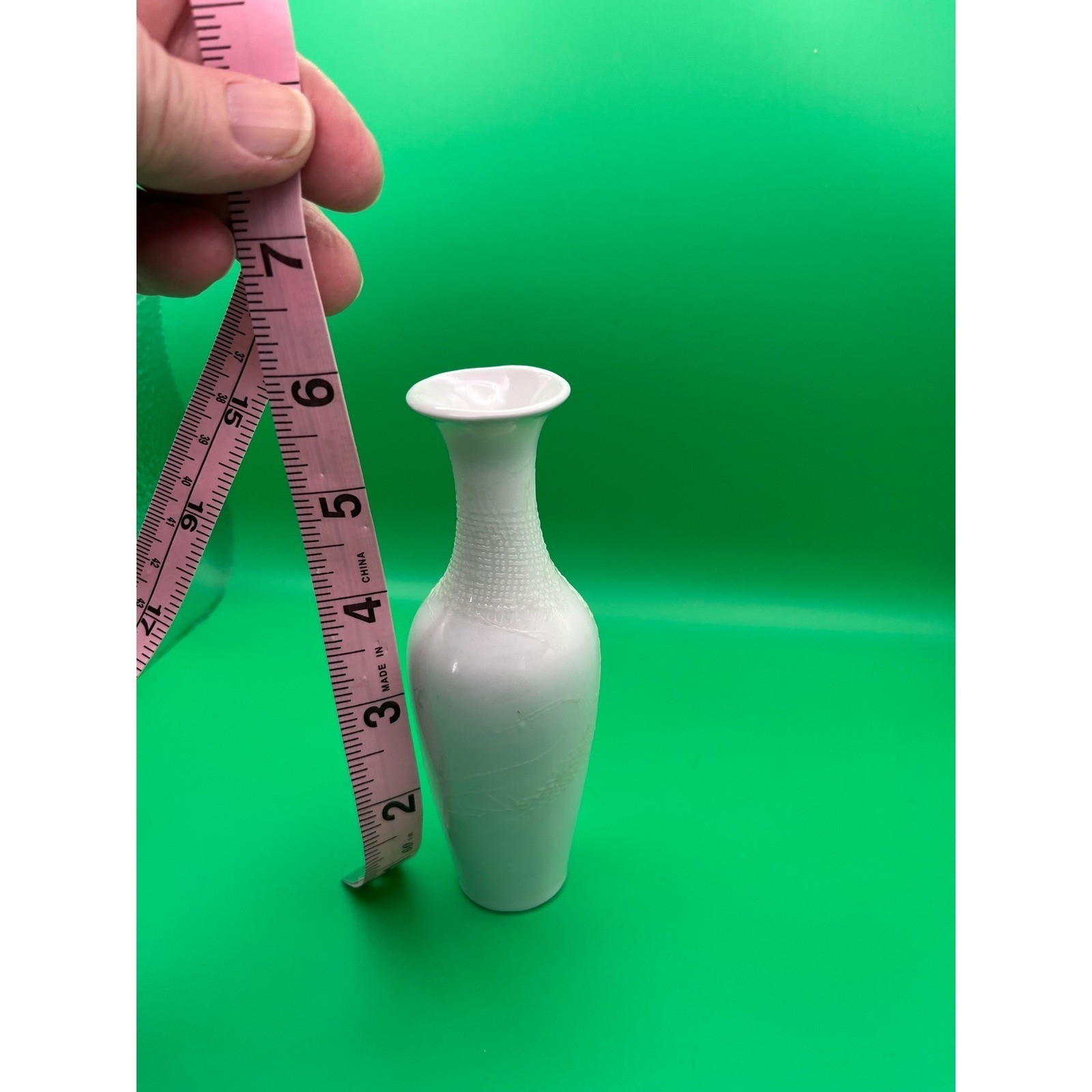 Mid-Century Modern MCM German Bisque Porcelain White Matte Relief Op Bud Vase