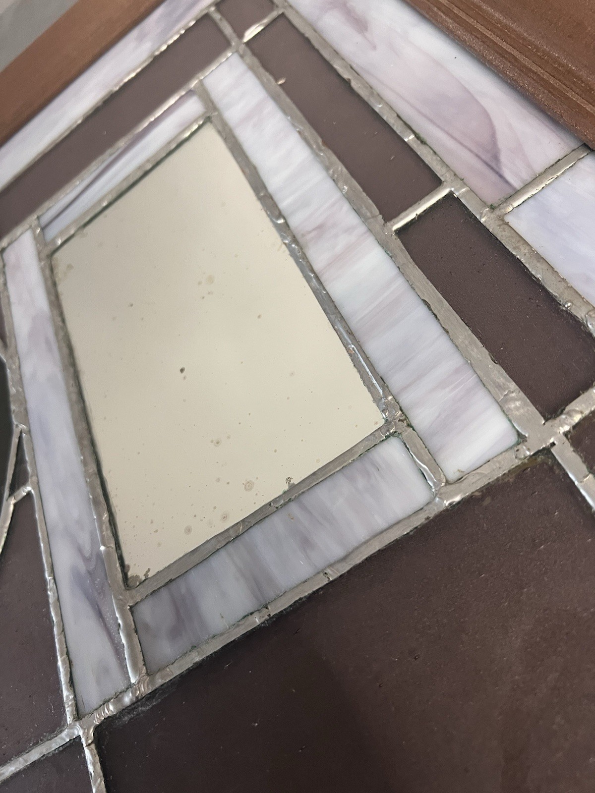 VTG Stained Glass Calla Lily W/ Mirror In Original Wood Frame 19.5×22.5×1”