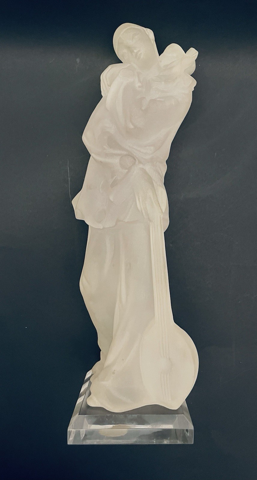 Vintage LUCITE Frosted Crystallus Harlequin Clown Art Deco 18” Sculpture 1983