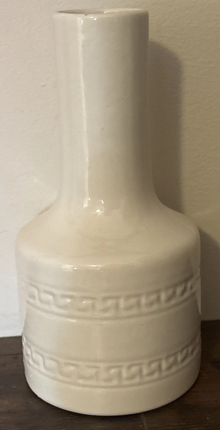 Vintage Haeger Vase Bud Bottle Pottery Greek Key Pattern Glazed Ivory MCM