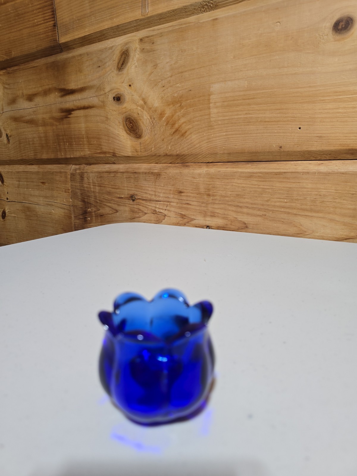 Cobalt Blue Recycled Thick Glass Tulip Petal Vase Candle Holder