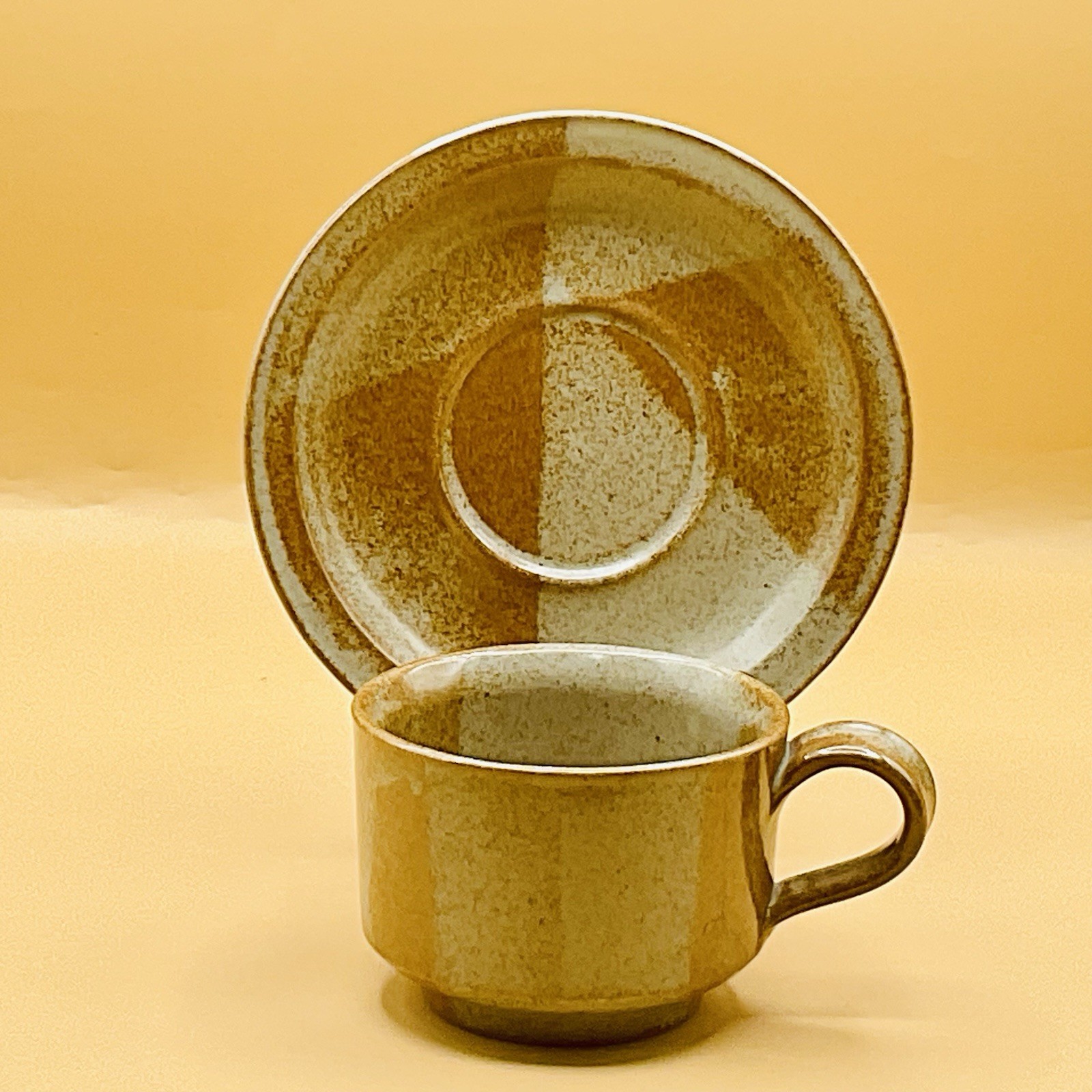 Pottery Craft Stoneware 10” Vase + Iron Mountain Cup Saucer Lot Of 3 Pcs.*