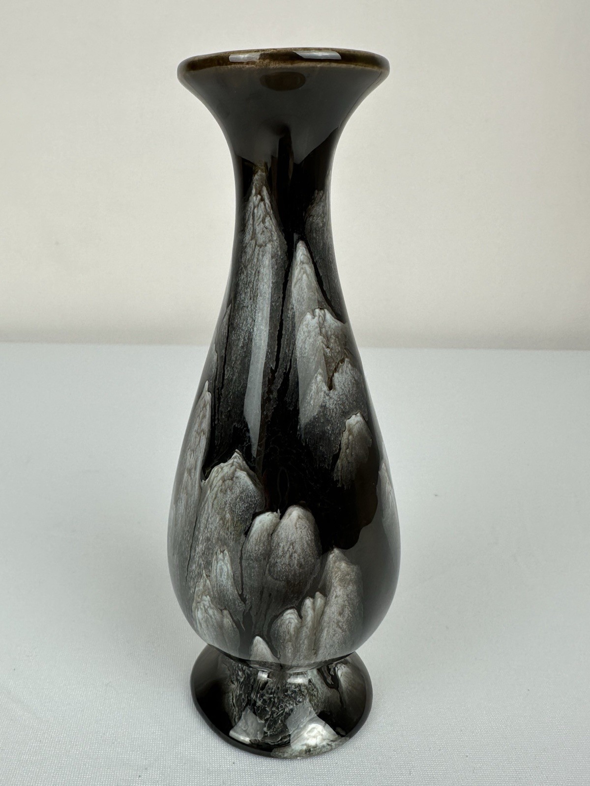 Black Crystalline Glaze Studio Pottery Vase Silver Crystal Art Pottery 6” Modern