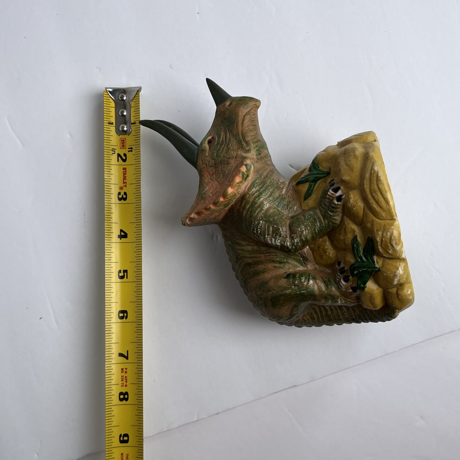 Vtg Handmade Dinosaur Triceratops Ceramic Art Pottery Sculpture Vintage Figure