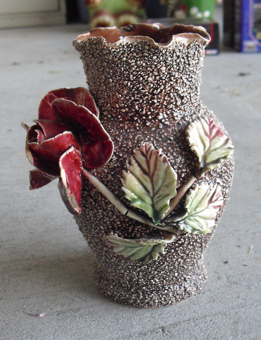 Unique Vintage A Marked Art Pottery Popcorn Finish Flower Vase 5 5/8″ Tall