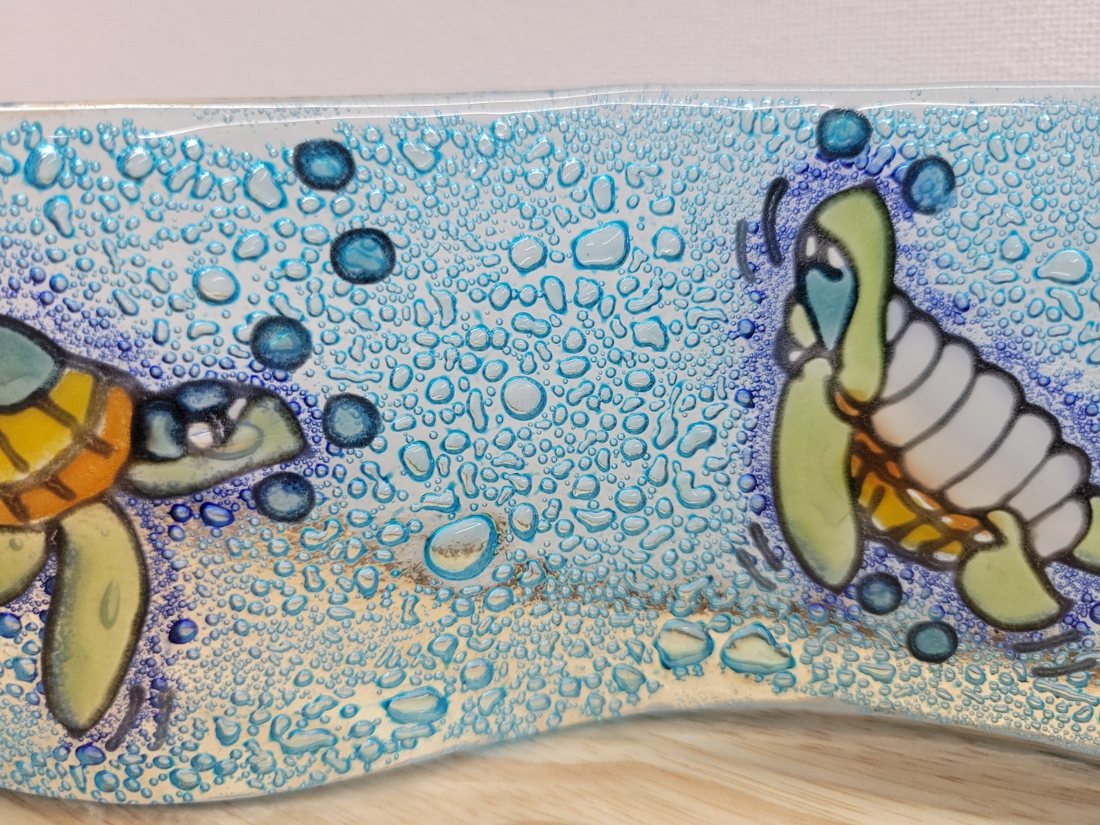 Galapagos Fused Glass Sea Turtle Wave Sculpture Signed Art Glass Ocean Decor 7″