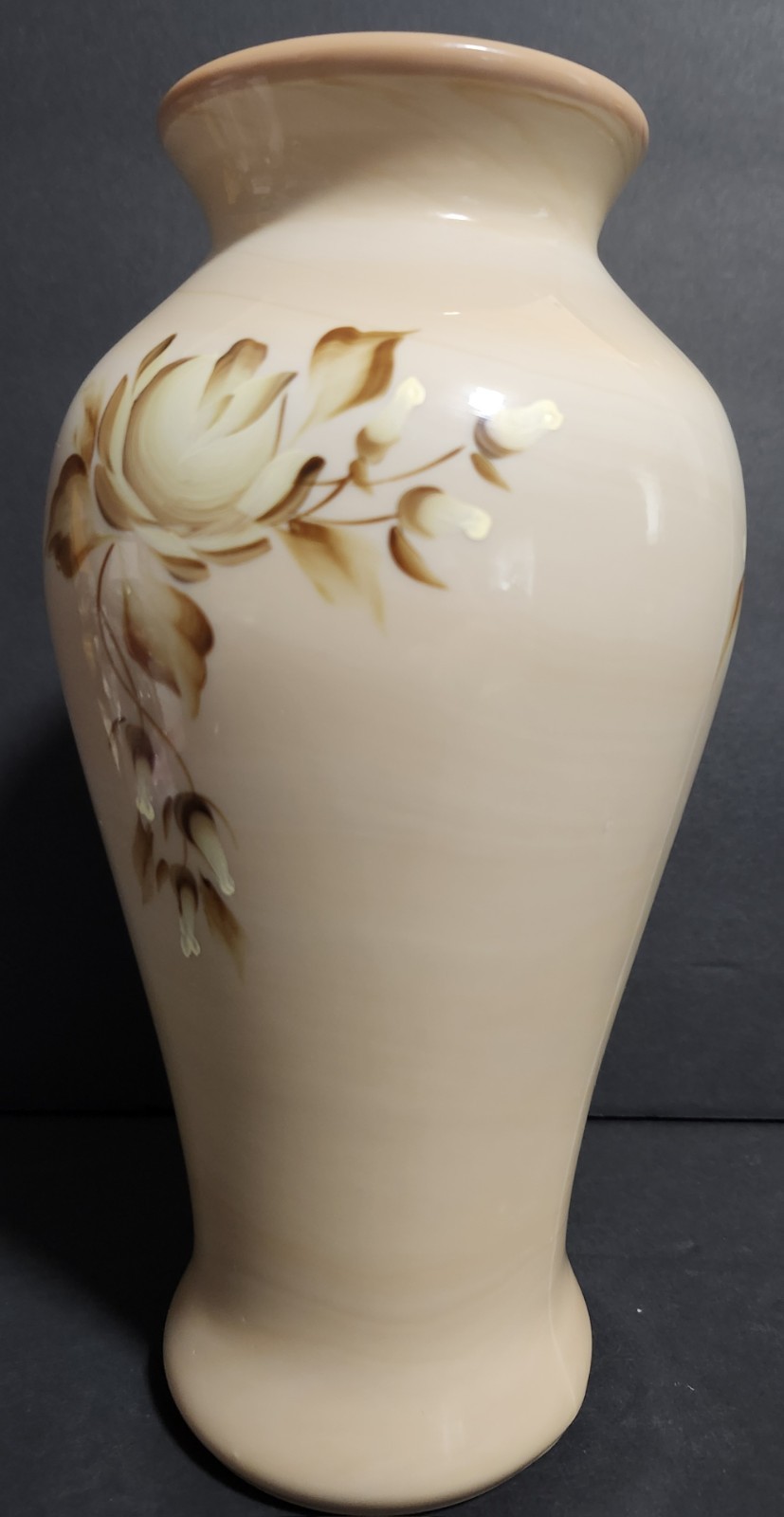Fenton Chocolate Glass Vase NFGCA Hand Painted Roses By JK Spindler PLEASE READ