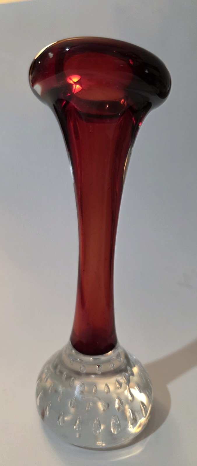 MCM Aseda Vase Ruby Red Swedish Hand Blown Contolled Bubbles 1960s 6.5″