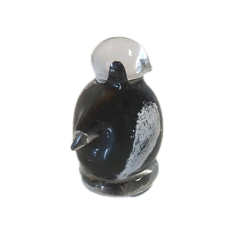 Penguin Figurine Art Glass Hand Blown Paperweight 2.5″ Black White Clear