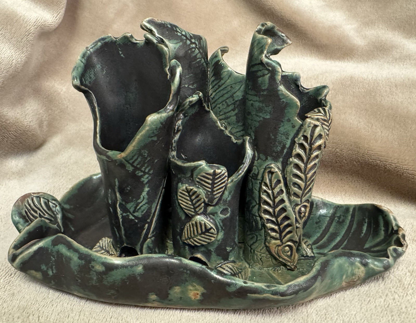 Botanical Earthy Living Goddess Clay Art Signed Leaves Nature Vases Vessel Boho