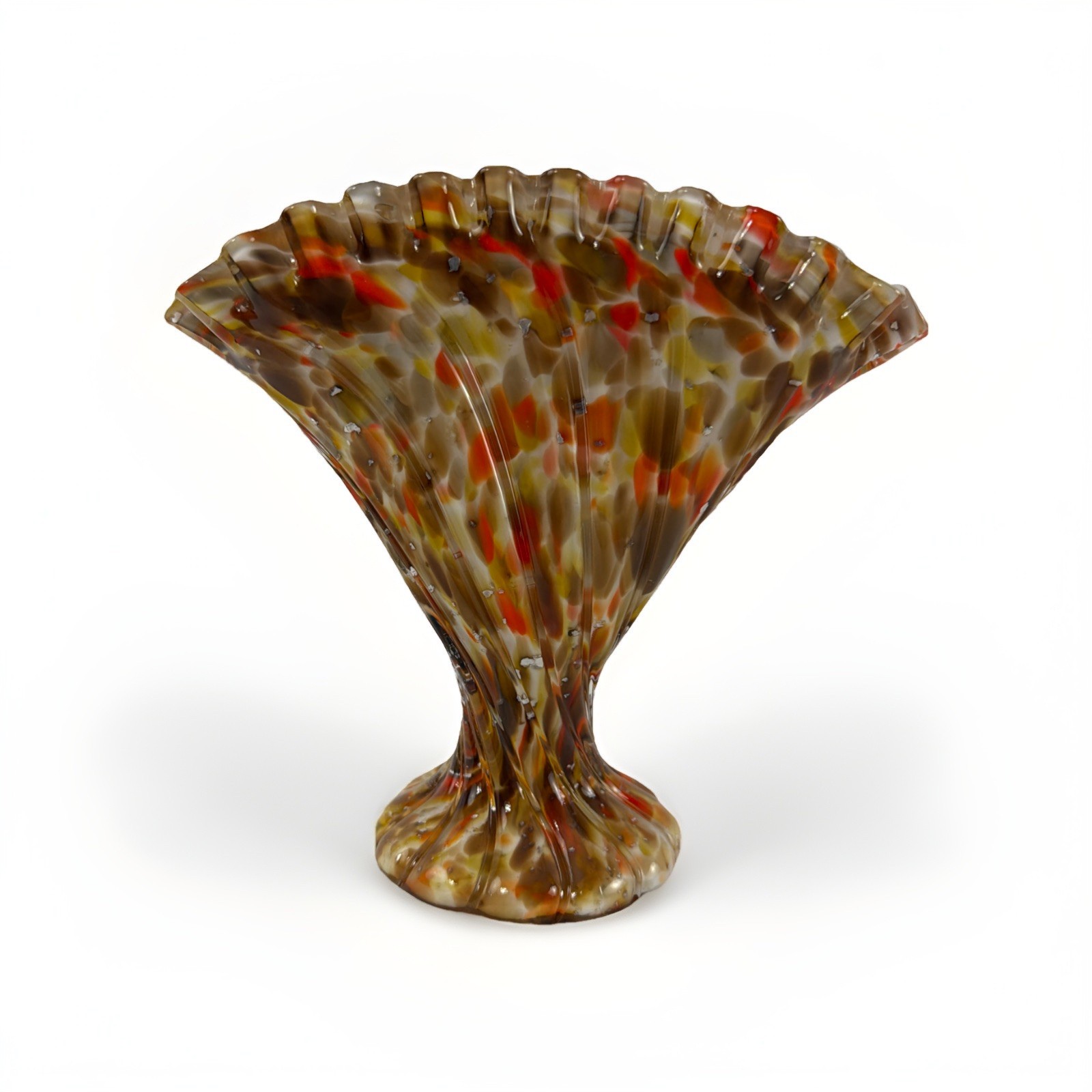 Vintage 1965 Fenton 7” Fan Vase In Autumn Orange, Mint
