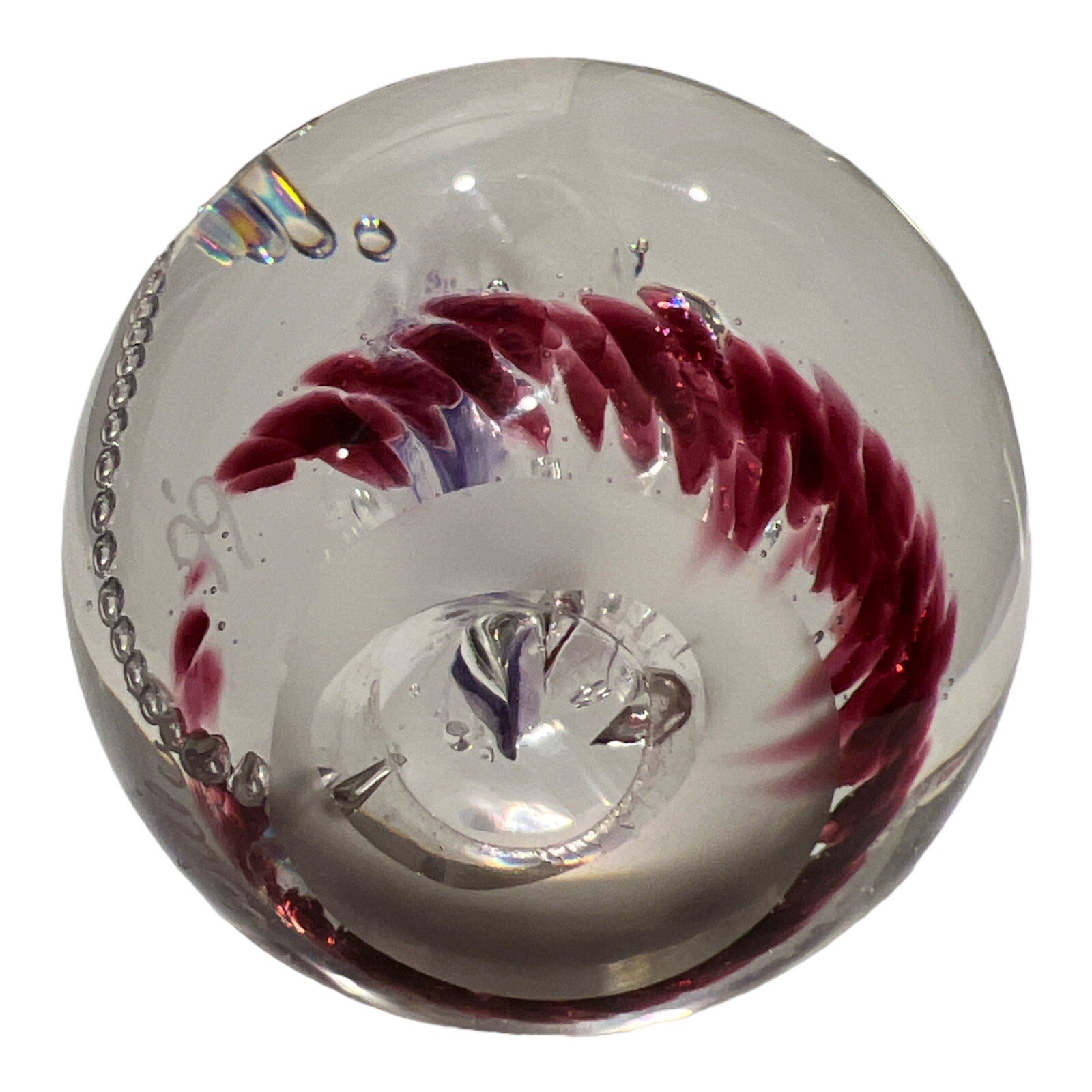 Hand Blown Art Glass Paperweight Controlled Bubble Purple Swirl SIGNED Willow 99