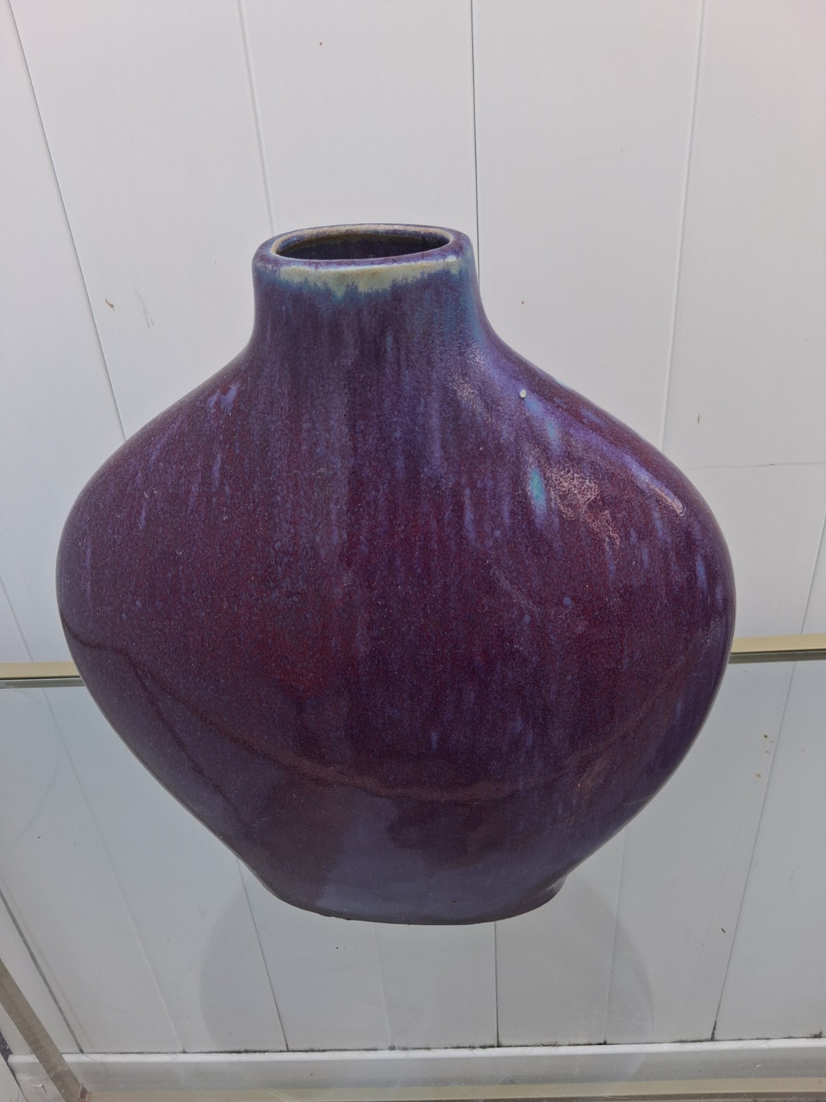 Handmade Ceramic Vase Purple Blue Abstract Glossy Decorative Used