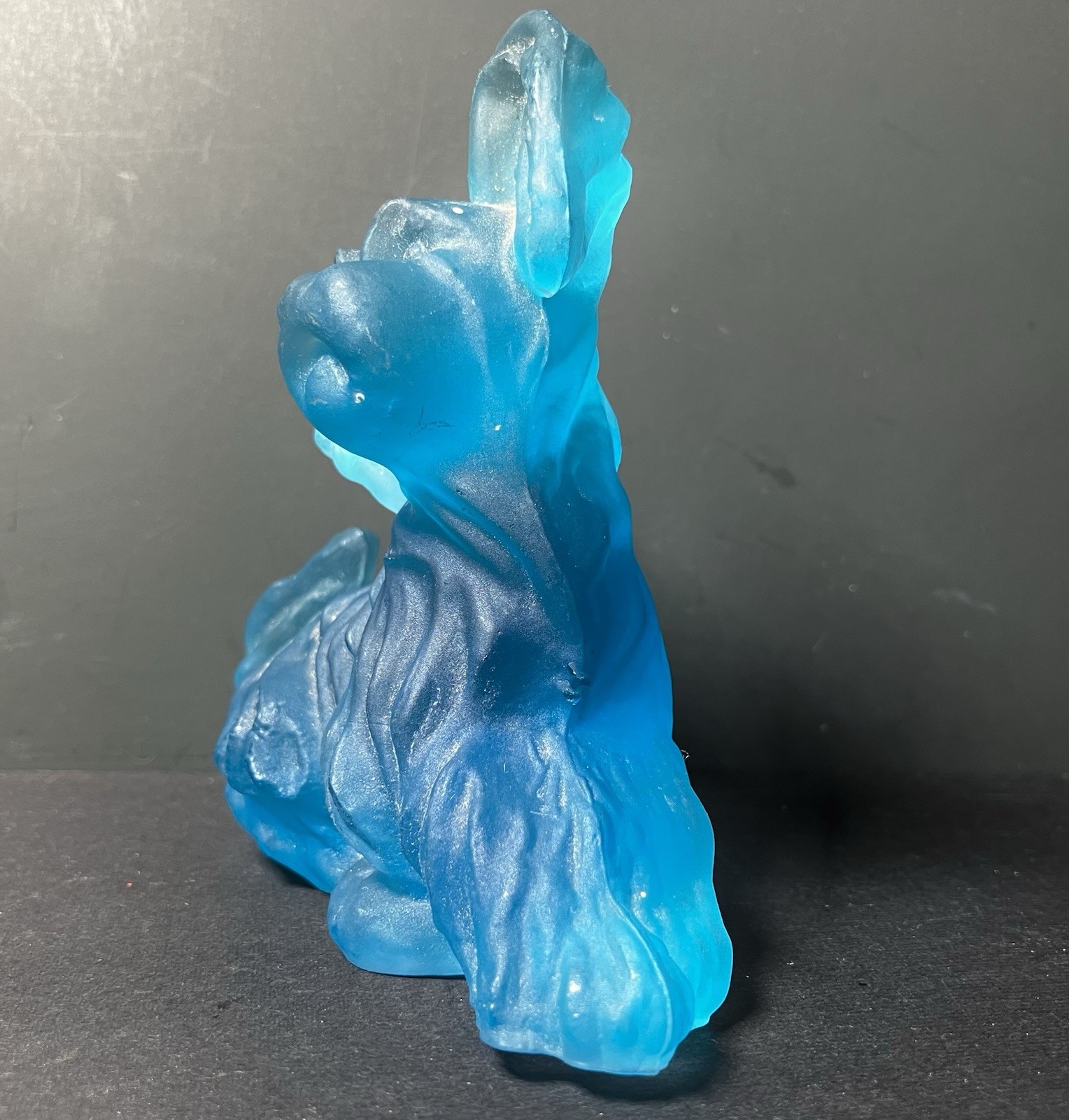 Vintage Blue Glass Dog Art Glass Figurine * Small Dog * Dogs * Big Ears * Cute *