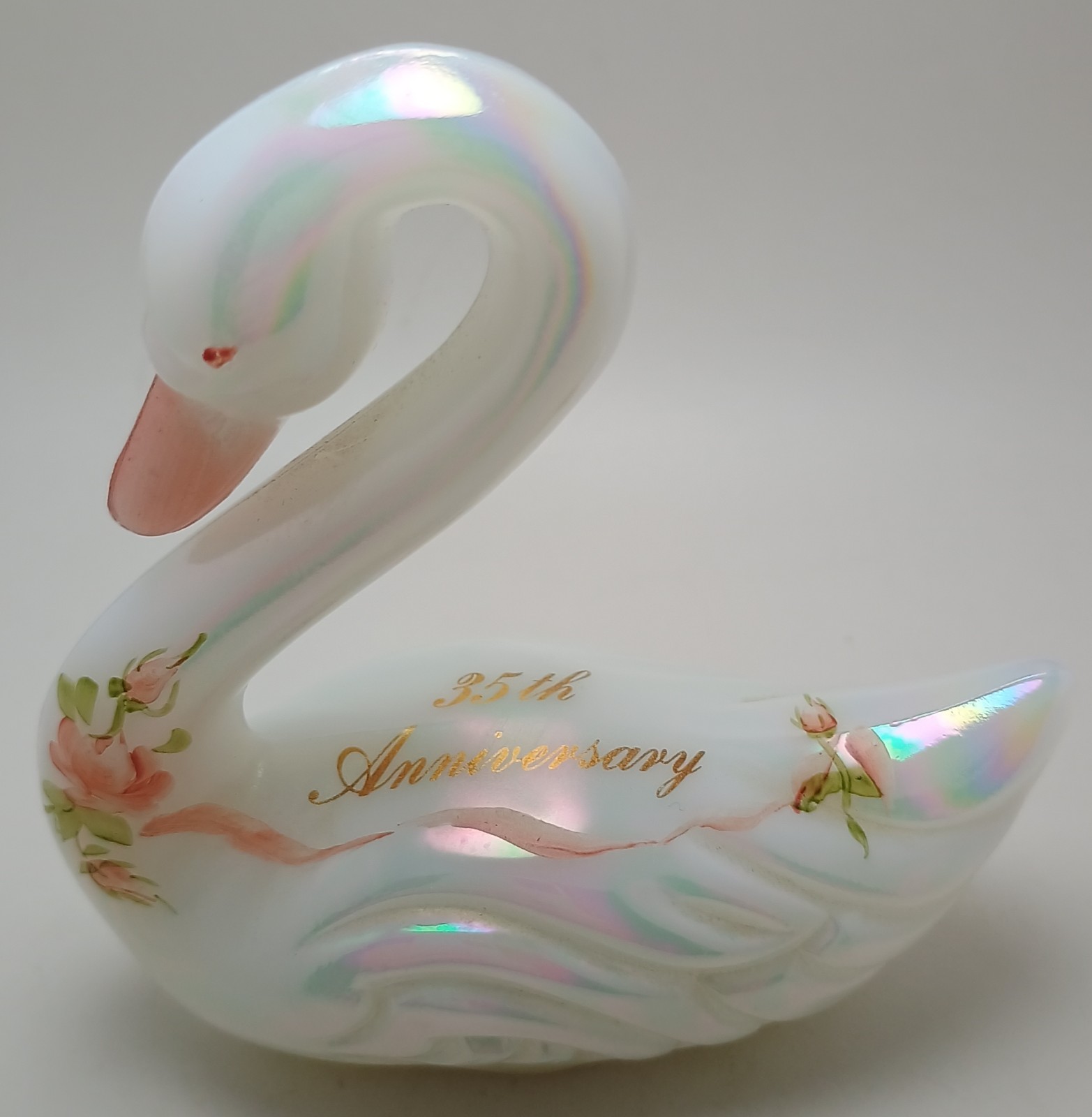 35th Anniversary FENTON Milk Carnival Swan Goose 4″ Long 4.25″ Tall