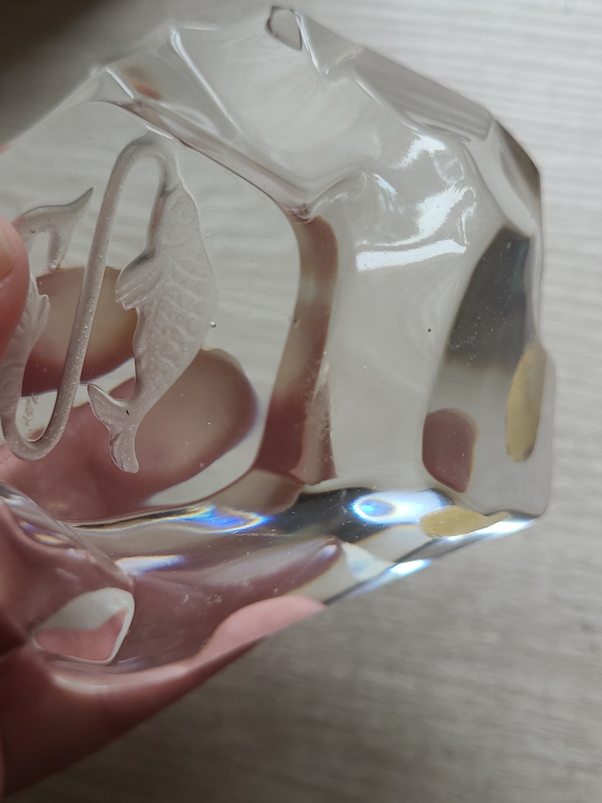 Glacier Iceberg Crystal Pisces Paperweight Belgium Signed Val St Lambert 2”x 4”