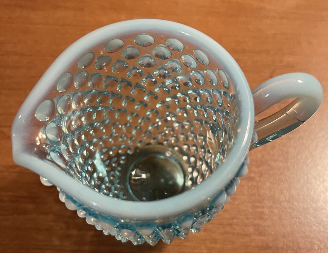 Vintage Fenton Hobnail Glass Mini Vases Blue Set Of 3. Translucent Milky Blue