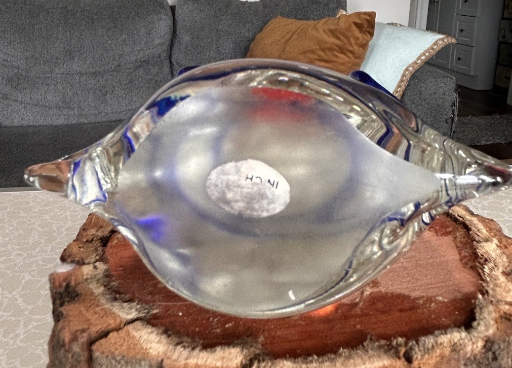Paperweight Fish In A Wrapped Gift Bag Clear Art Blown Glass 4.75”