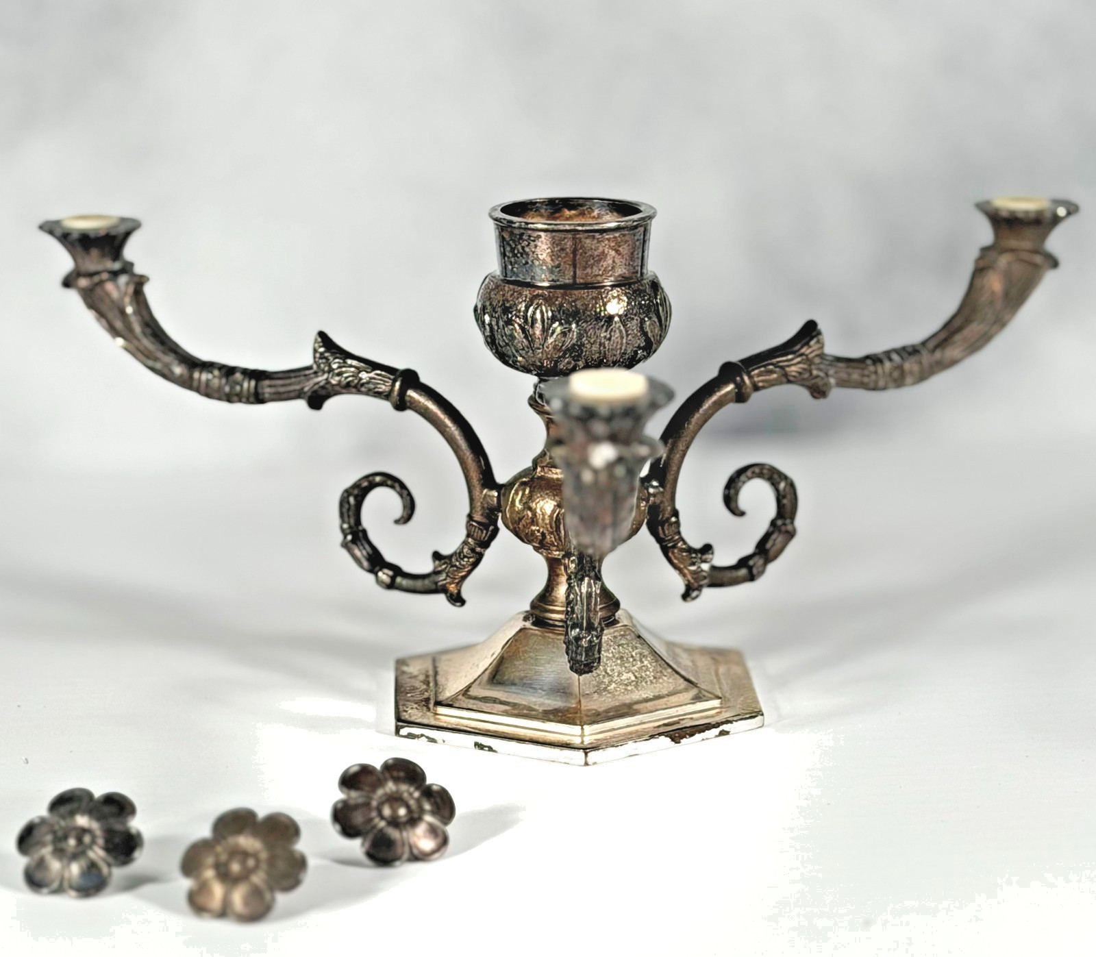 Val St Lambert Signed Crystal On 3 Arm Epergne William Adams Silverplate