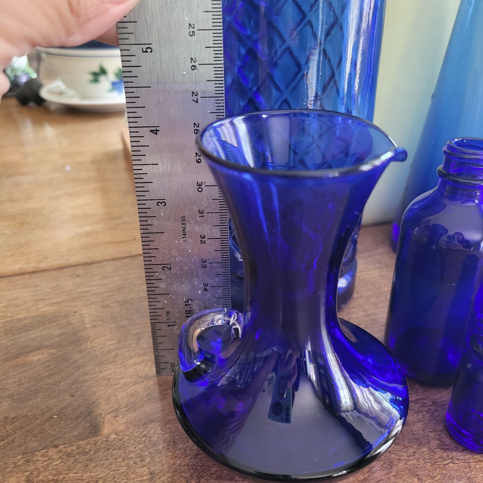 Lot of 13 Blue Some Colbolt Blue Bottles & Vases with No Lids Some Vintage