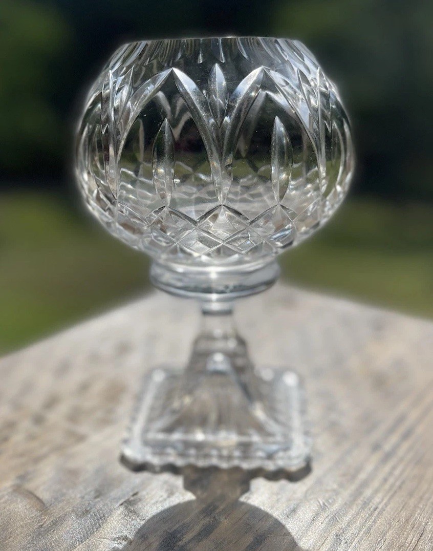 Vintage Crystal Clear Industries Astor Pedestal Rose Bowl Vase Footed Cut Glass