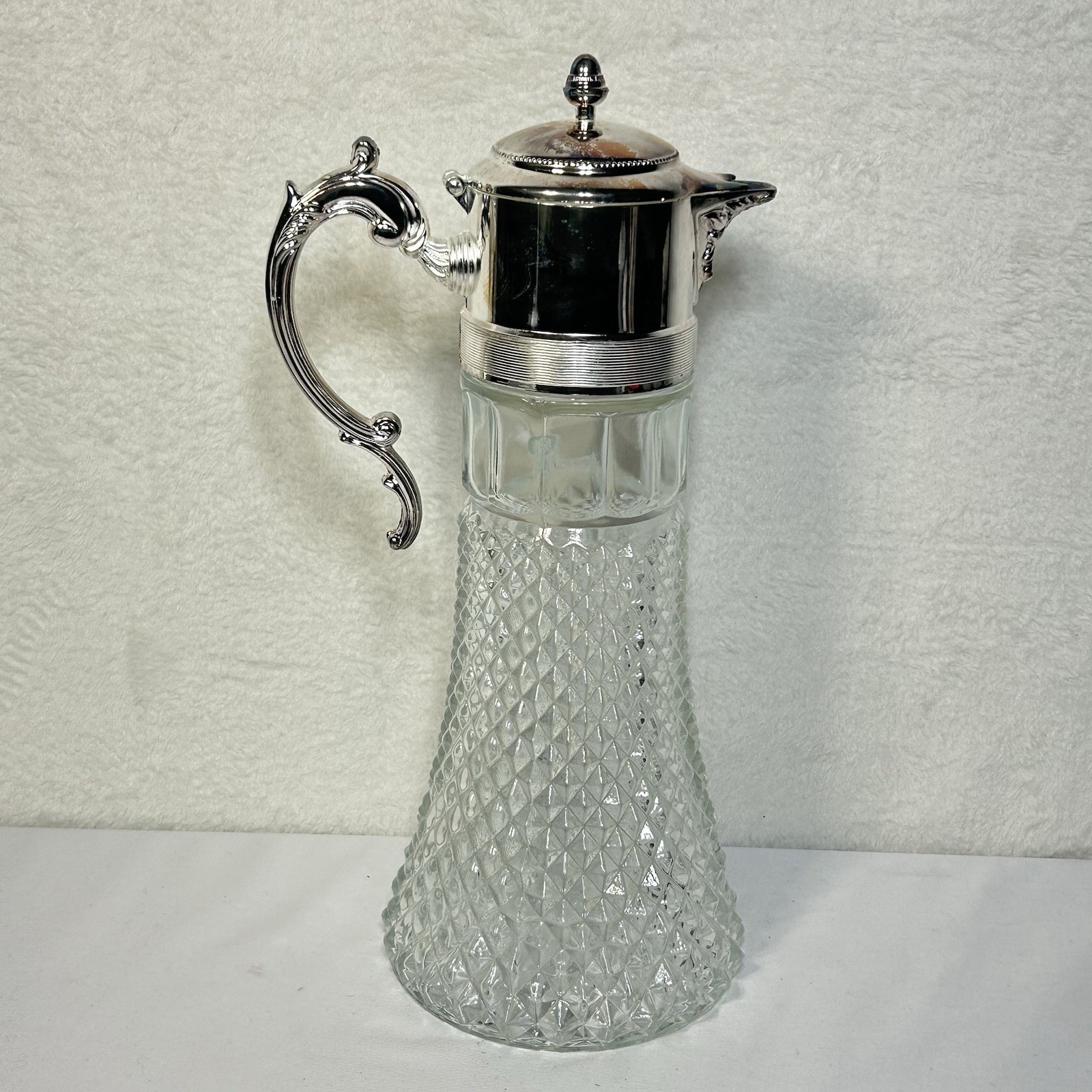 VTG Crystal & Silver-Plate Claret Bottle Pitcher Leonard Silver Mfg + Ice Tube