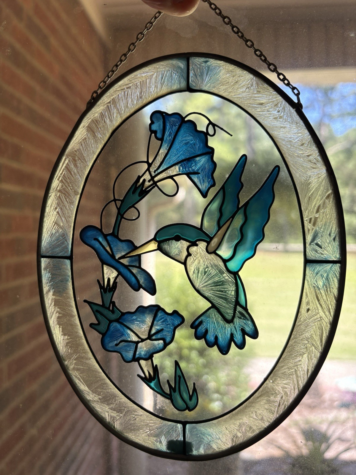 JBD Stained Glass Hummingbird & Flowers Suncatcher, Ready to Hang, 1982