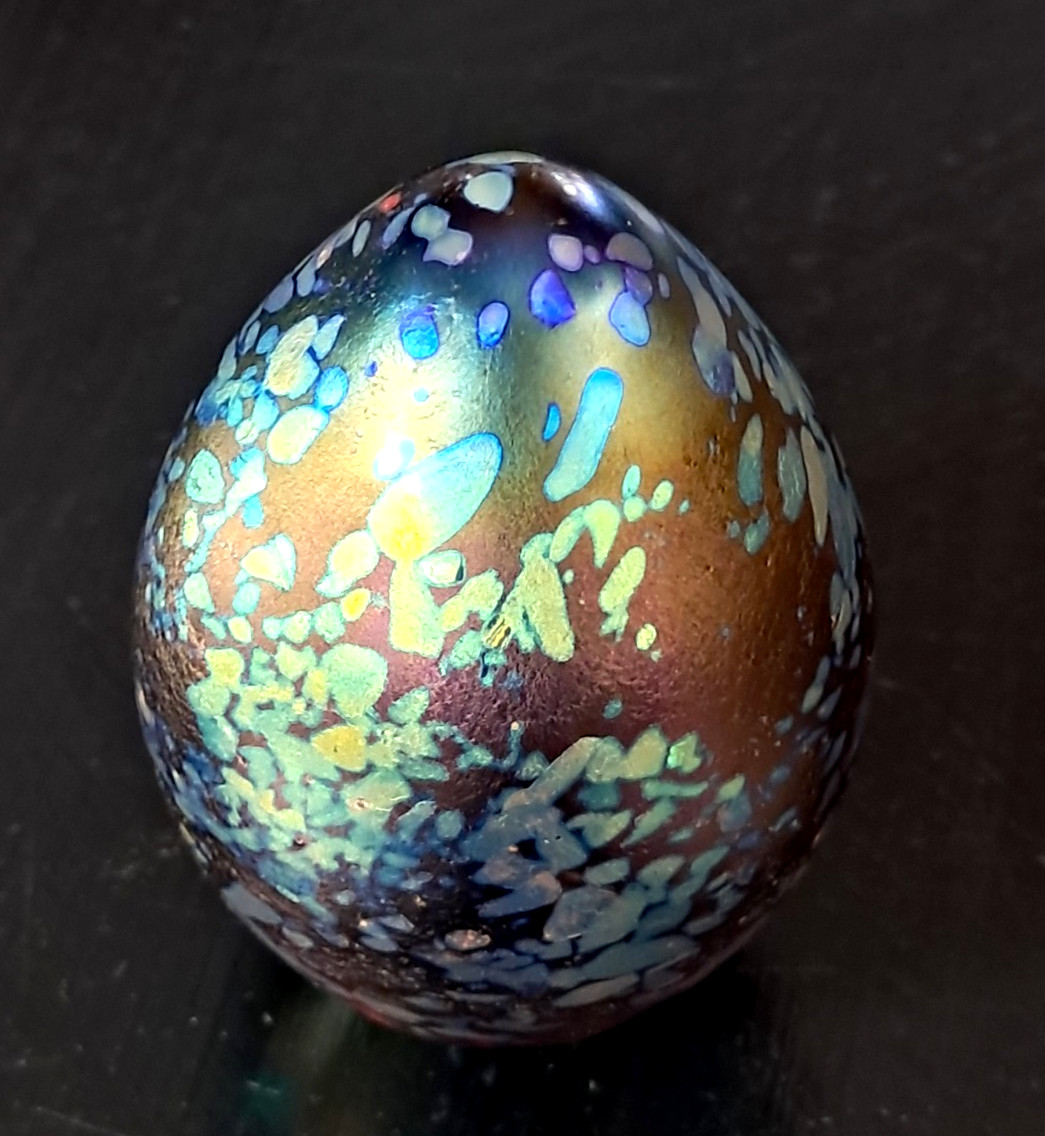 Vintage John Cook Glass Paperweight Signed 1991 Egg Shape Iridescent 3.25 inch H