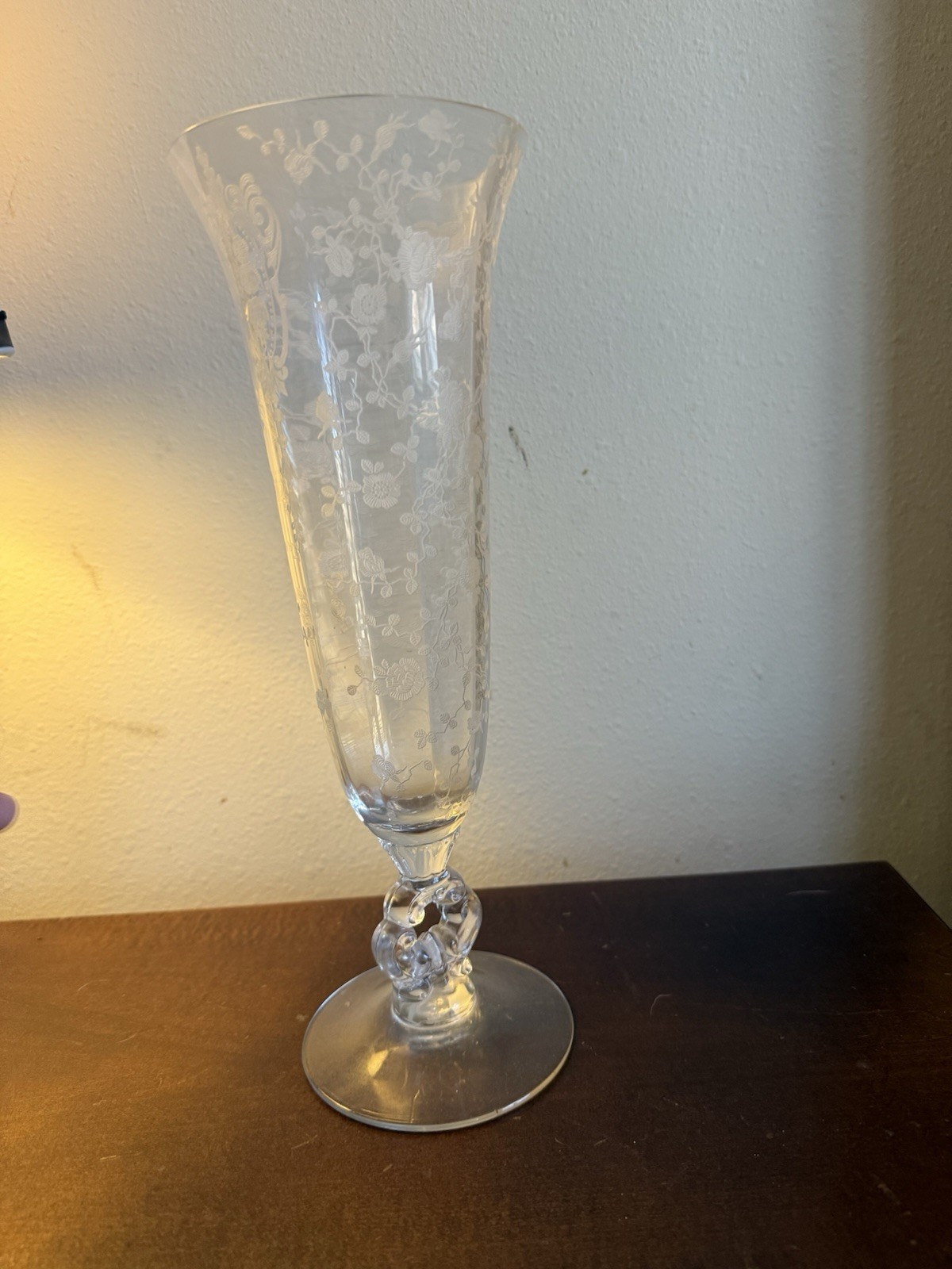 Cambridge Crystal Rose Point 12″ Footed Keyhole Vase #1238