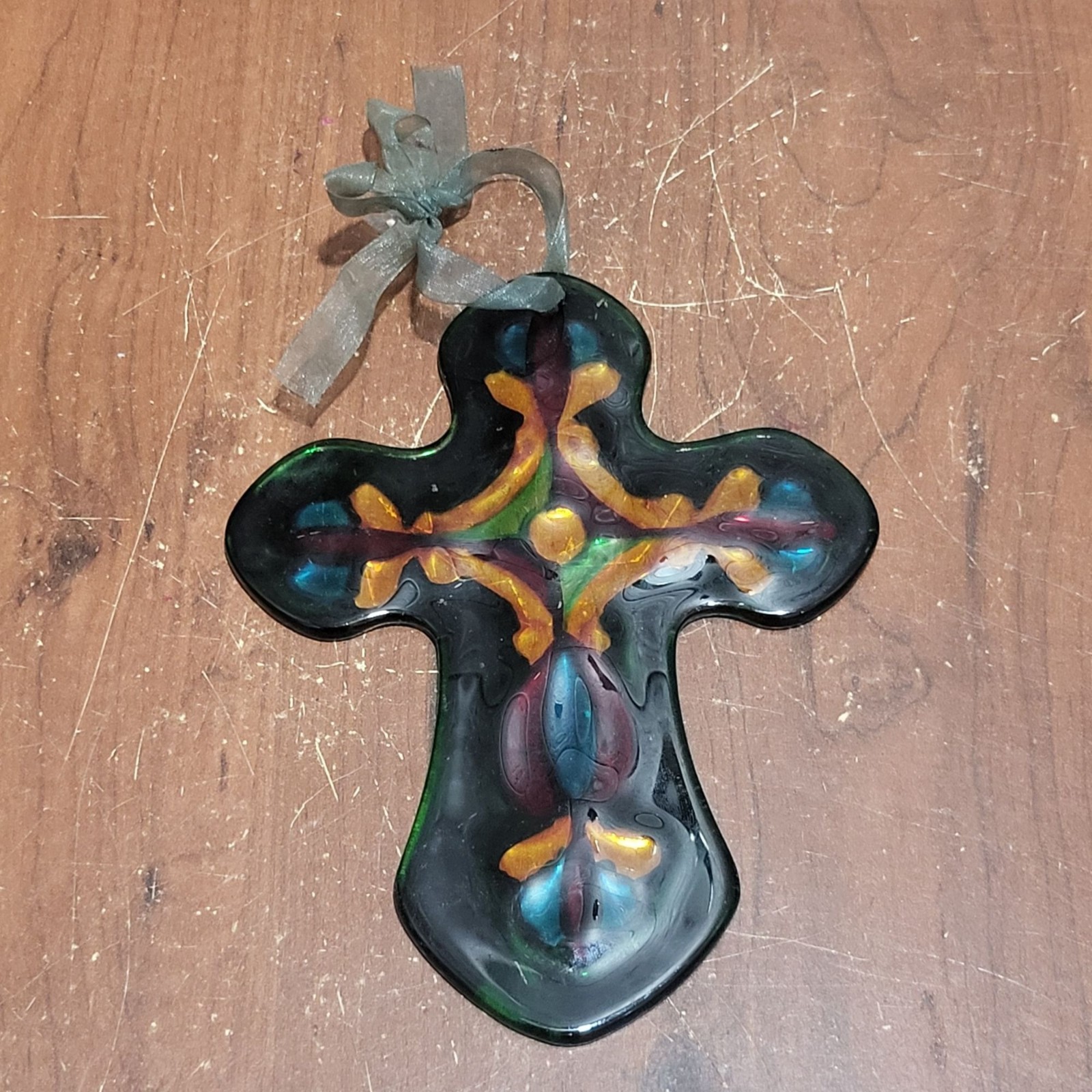 Handcrafted Fused Colored Glass Cross Ornament