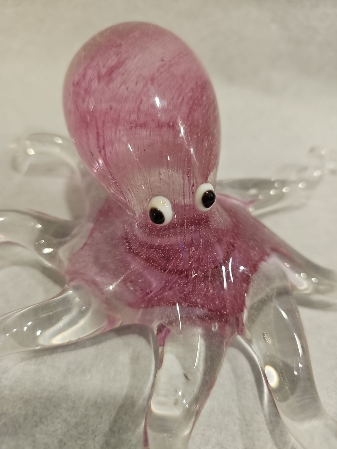 Murano Style Handblown Art Glass Octopus Paperweight Figurine Pink Clear Large