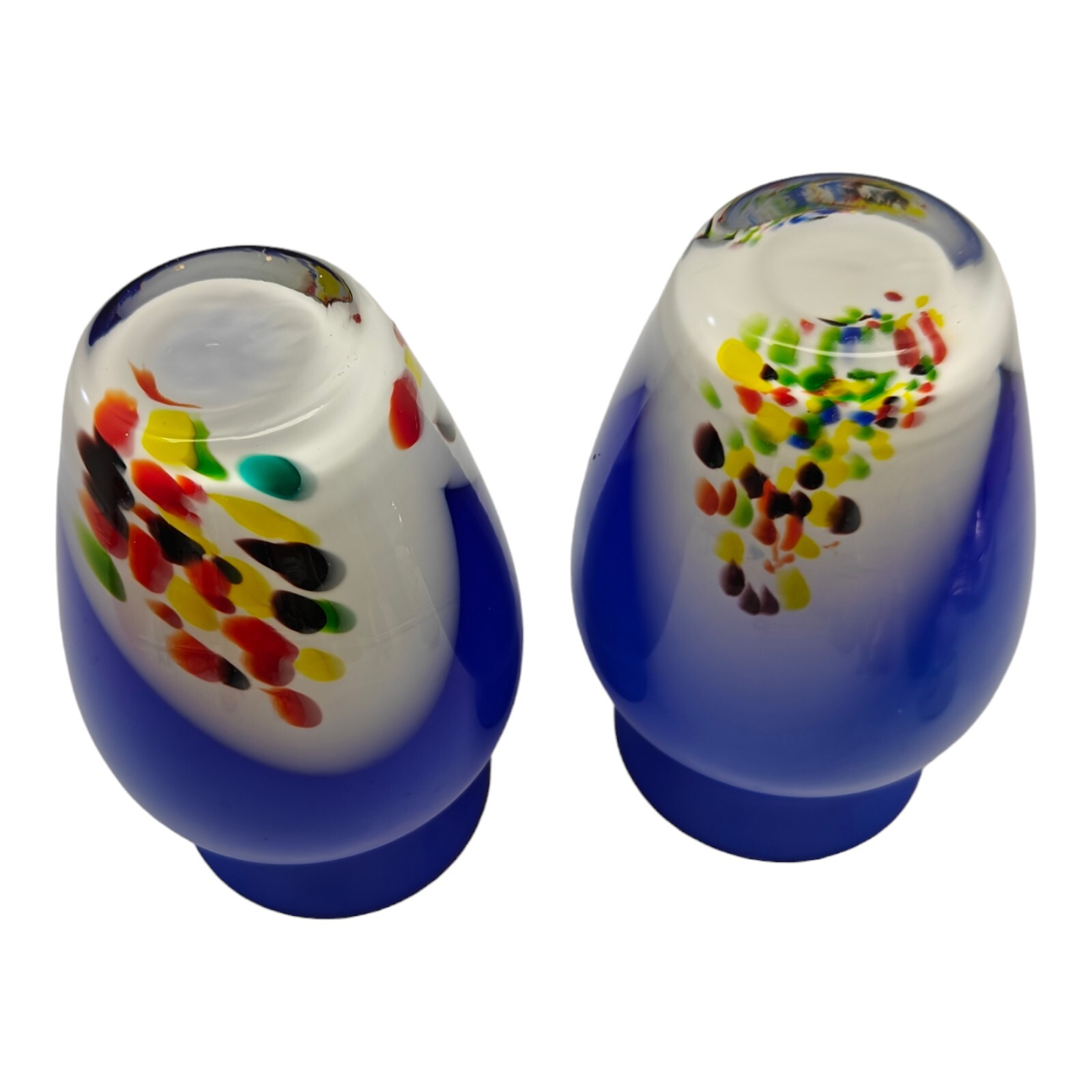 Hand Blown Art Glass Vases Cobalt Blue Confetti Cased Lot Of 2