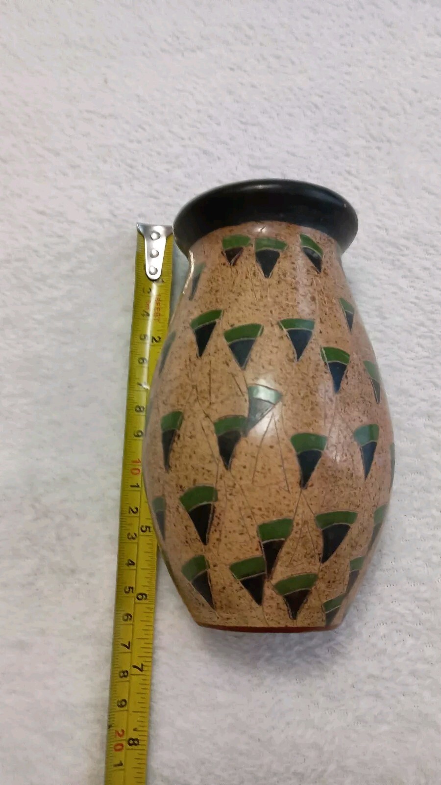 Vintage Redware Pottery all Around Print Folk Art 6″ Vase Crock Handcrafted
