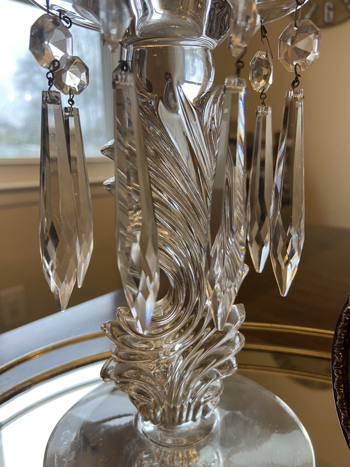 2 Vtg taper Candle Holder Crystal Lusters Fostoria Baroque hollywood regency