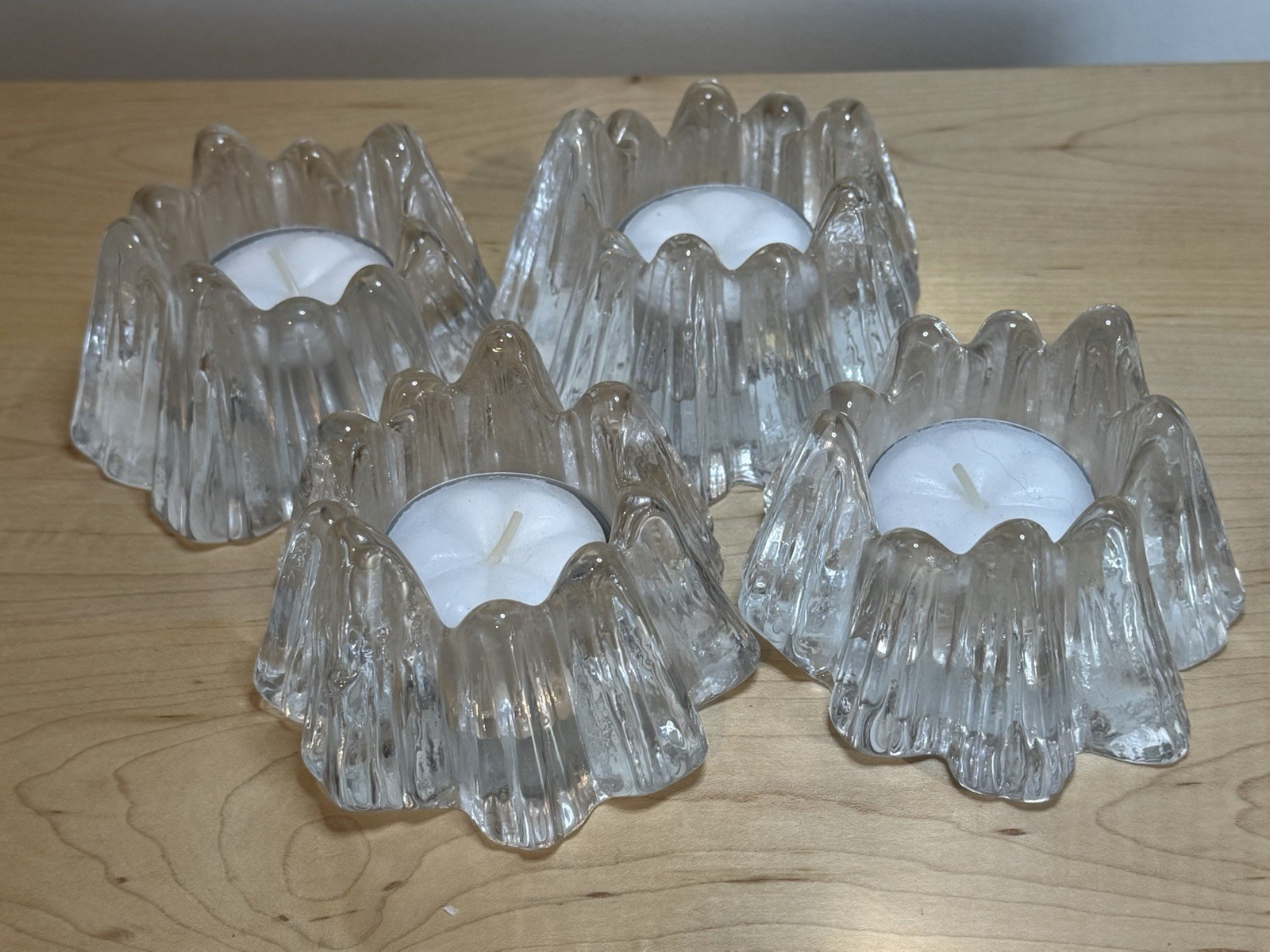 4 Vtg MCM Nybro Sweden Crystal Glass Volcano Votive Candle Holders Rune Strand