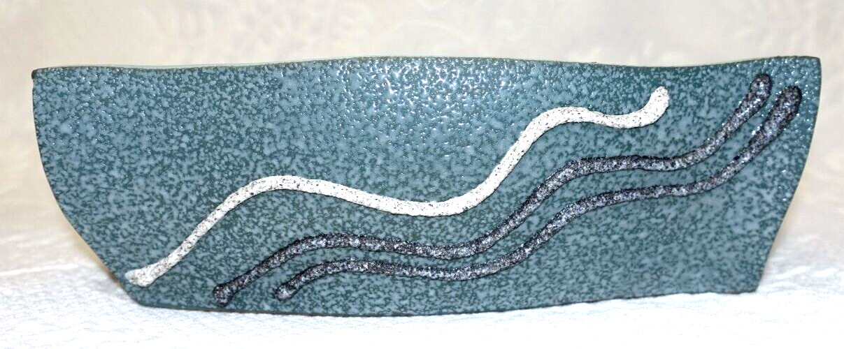 Vintage MCM Art Pottery Planter Wavy Textured Spongeware Teal Blue Aqua