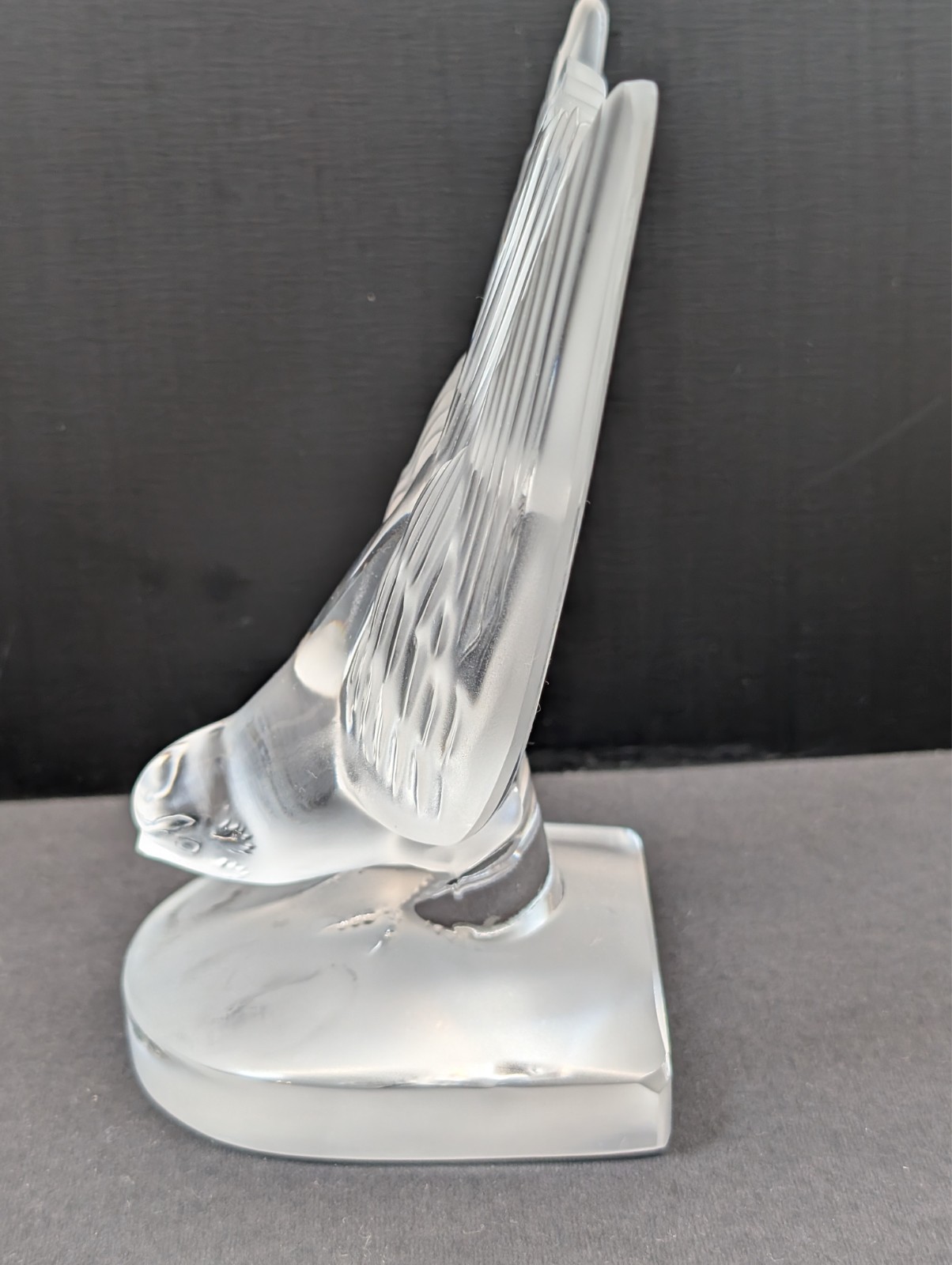 Lalique France Hirondelles Swallow Crystal Bookends Pair Frosted Signed MINT